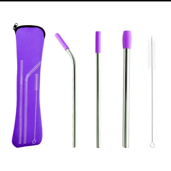 5/25 5 PC Stainless Steel Straw set, Reusable Metal Straws With Silicone Tips - Picture 1 of 8